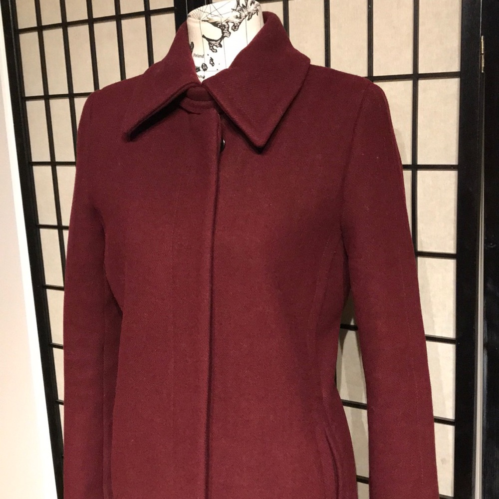 ✈️Loft Wool Preppy long Mock Pencil Bodice wine burgundy solid minimalist button - Picture 3 of 15